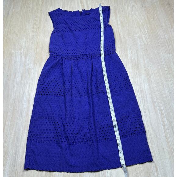 J Crew Purple Eyelet Sleeveless Fit & Flare Dress Cotton Lined Zip Back Size 4 - Picture 5 of 12
